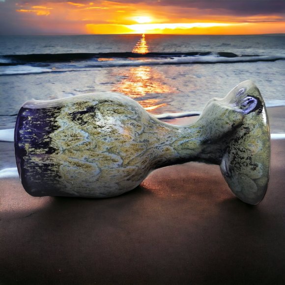 Doug Wylie Whale Tail Set-2 Wine/Water Handmade Goblet Blue/Grey Drip Pottery - Picture 13 of 15